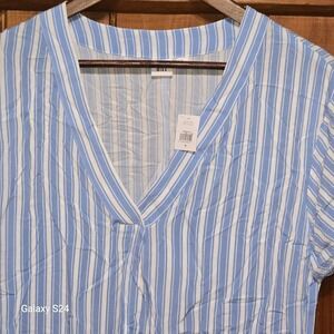 GAP Wmns Blue White Striped V-Neck Short Sleeve Rayon Shift Dress S 595023-00-1